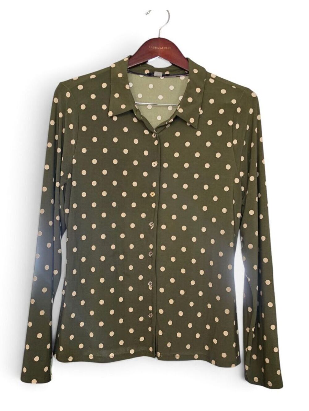 Tommy Hilfiger Olive Green Polka Dot Preppy Button Front Shirt